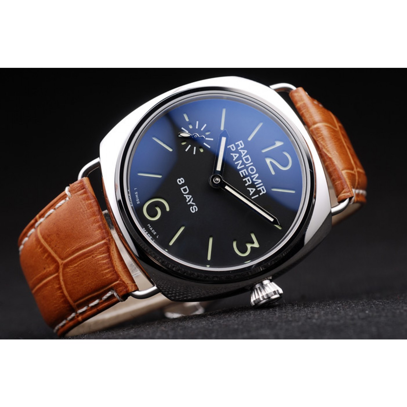 MiroTime Panerai Radiomir 8 Days Black Dial Brown Leather Bracelet