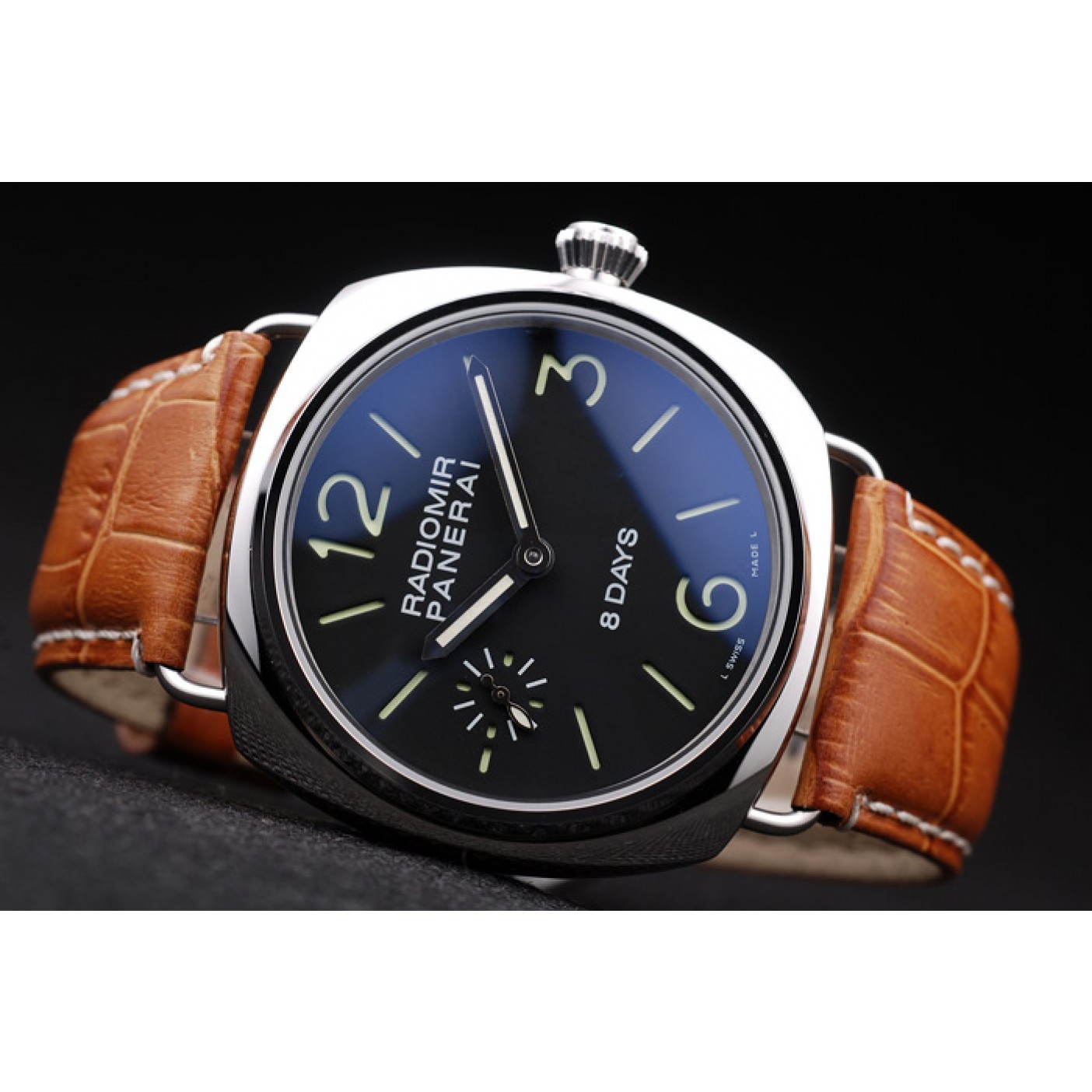 MiroTime Panerai Radiomir 8 Days Black Dial Brown Leather Bracelet