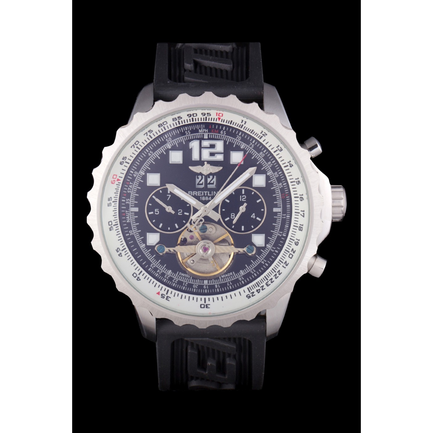 MiroTime Breitling Navitimer Rubber Strap Black Dial