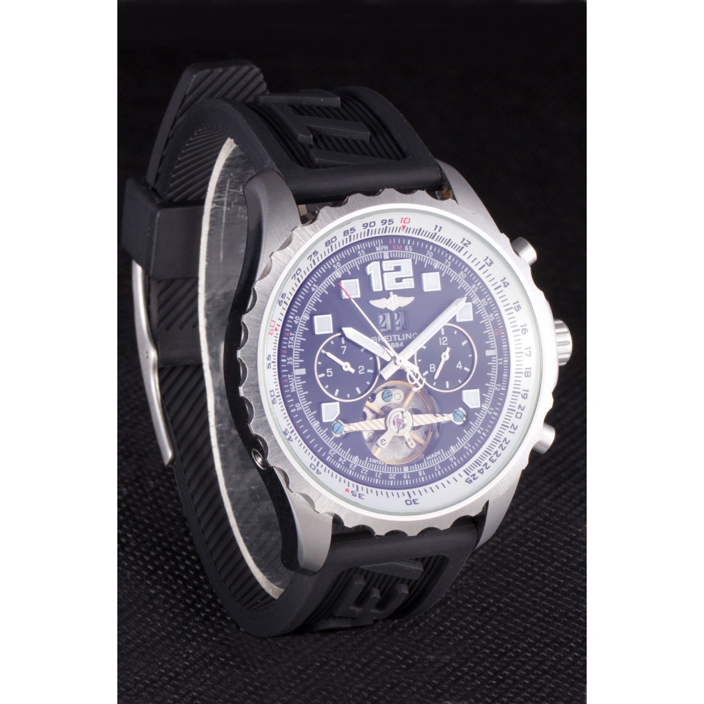 MiroTime Breitling Navitimer Rubber Strap Black Dial