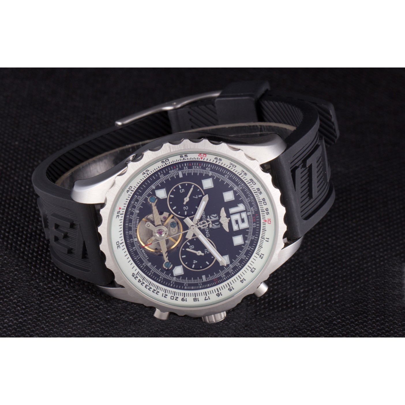 MiroTime Breitling Navitimer Rubber Strap Black Dial