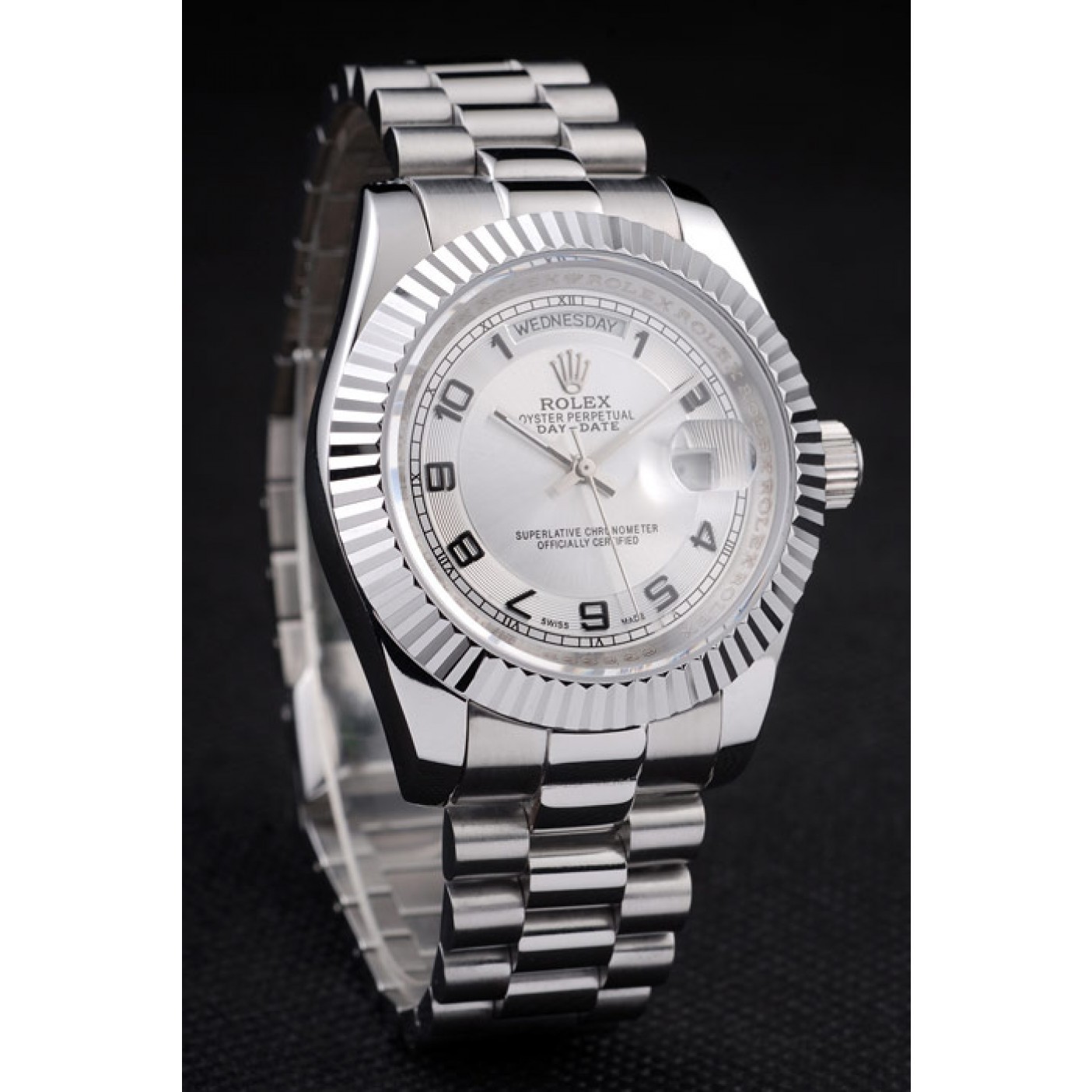 MiroTime Rolex Day-Date Polished Stainless Steel White Dial