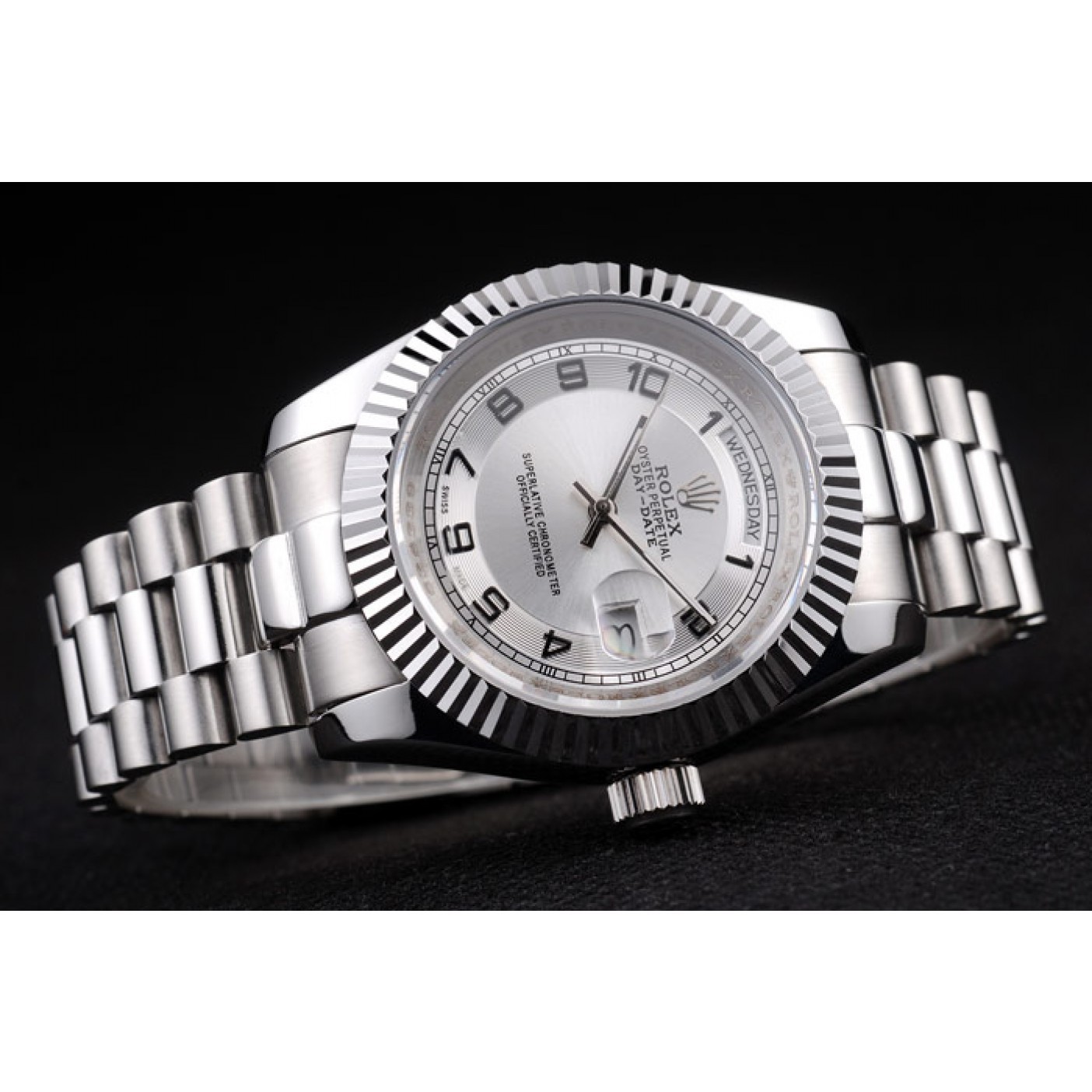 MiroTime Rolex Day-Date Polished Stainless Steel White Dial