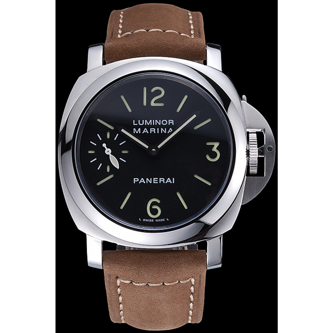 MiroTime Panerai Luminor Marina Stainless Steel Bezel Khaki Leather Bracelet 622311