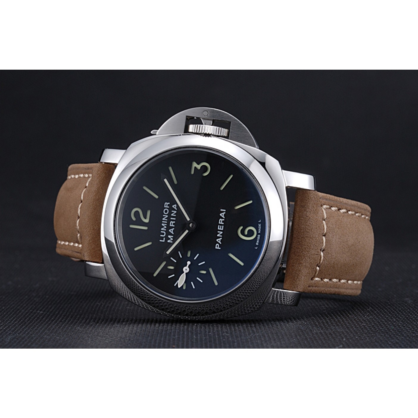 MiroTime Panerai Luminor Marina Stainless Steel Bezel Khaki Leather Bracelet 622311
