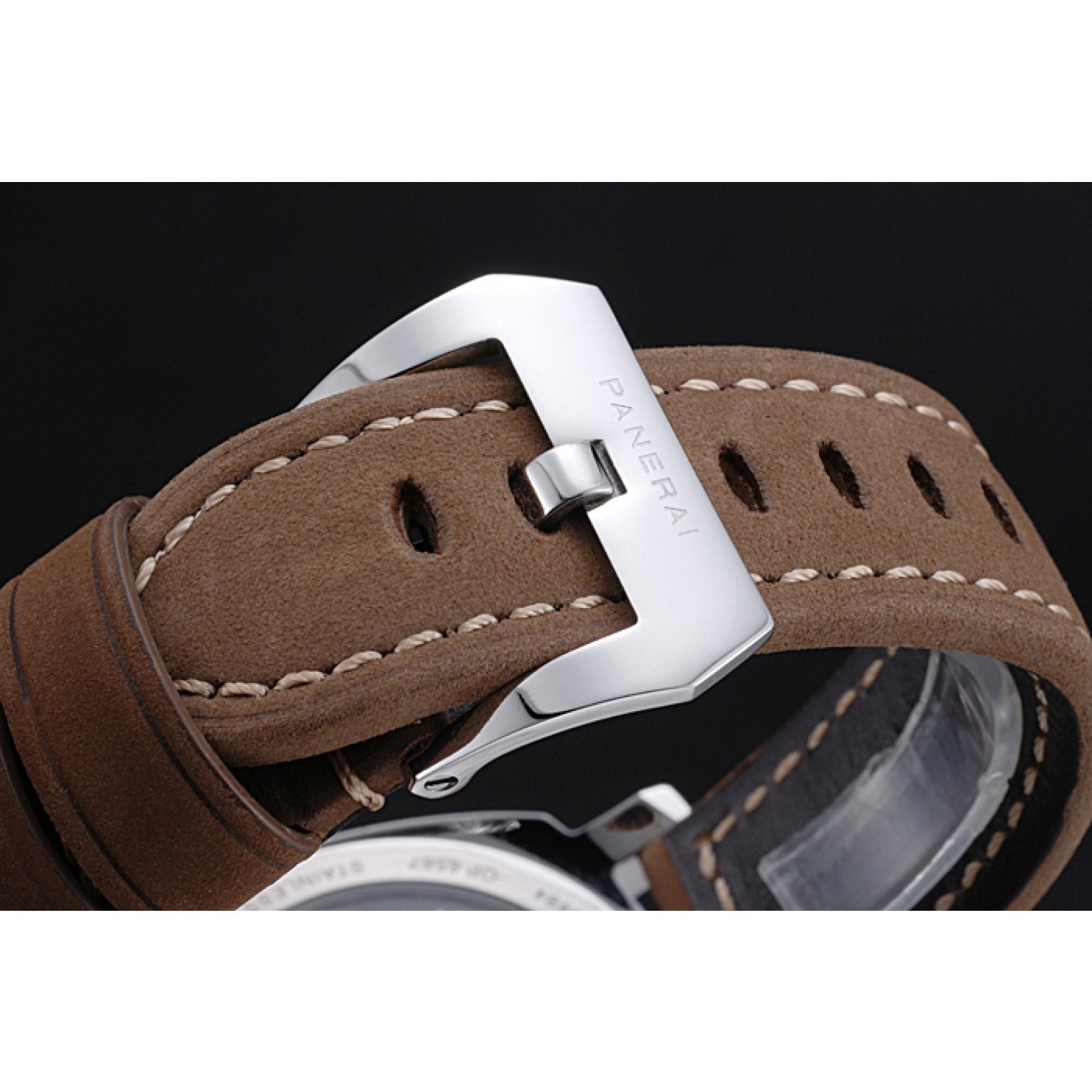 MiroTime Panerai Luminor Marina Stainless Steel Bezel Khaki Leather Bracelet 622311