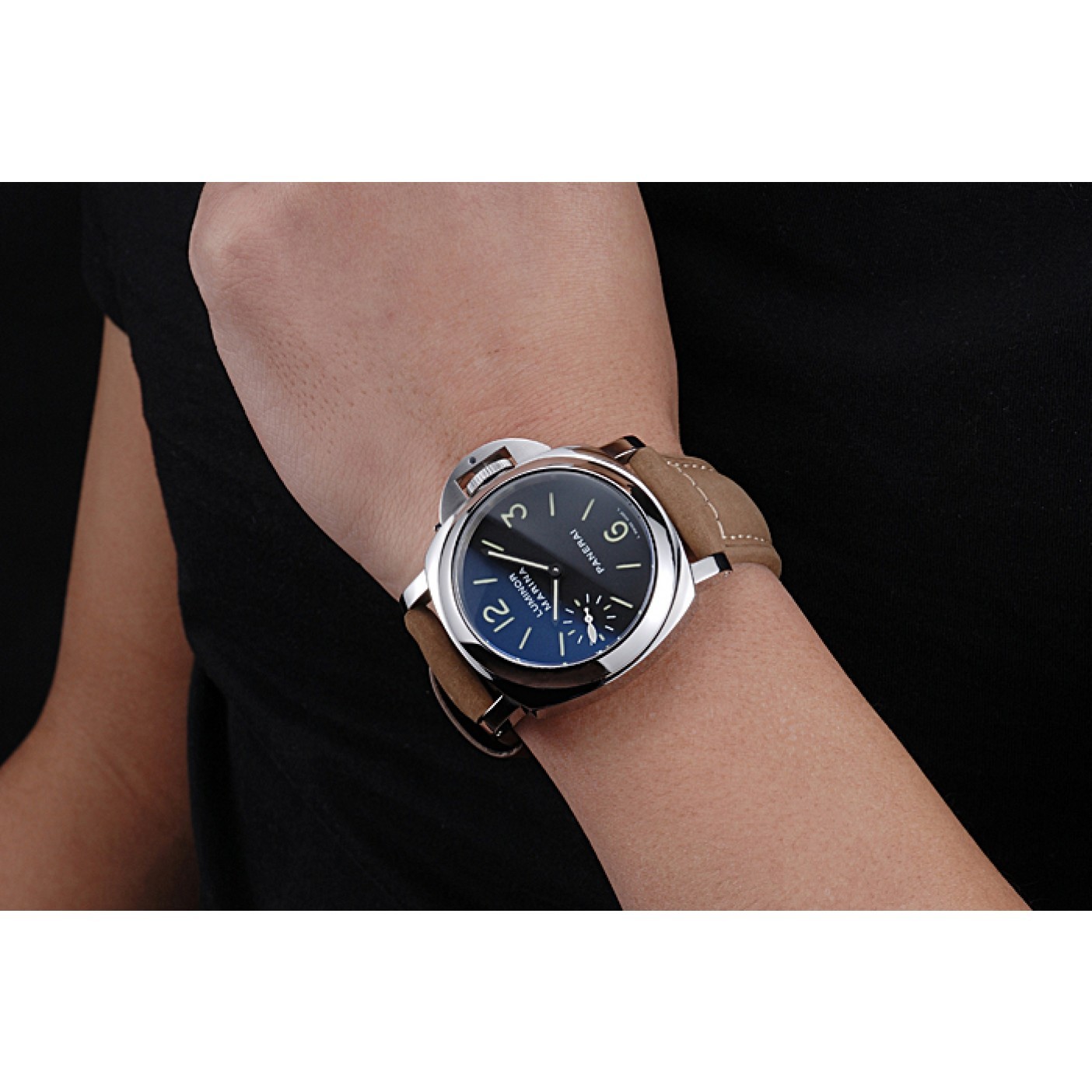MiroTime Panerai Luminor Marina Stainless Steel Bezel Khaki Leather Bracelet 622311