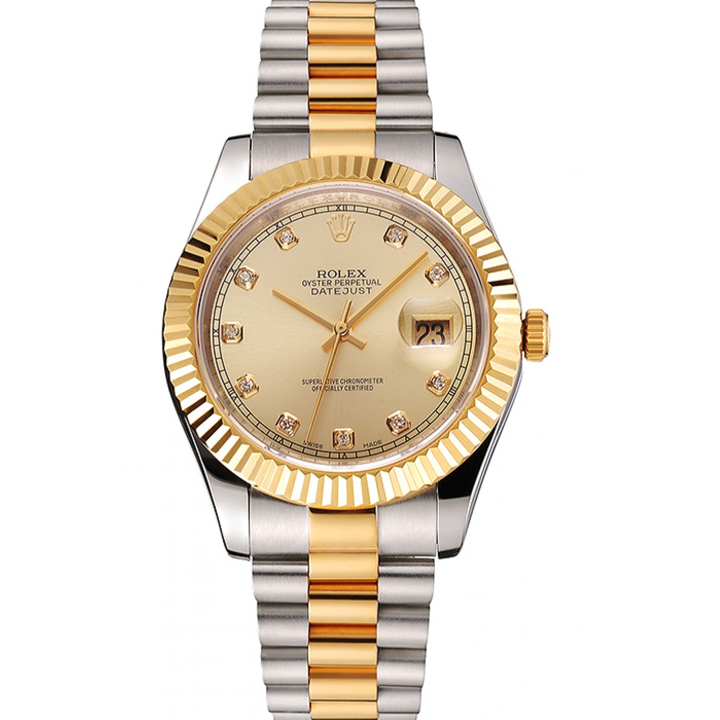 MiroTime Swiss Rolex Datejust Gold Dial And Bezel Stainless Steel Case Two Tone Bracelet