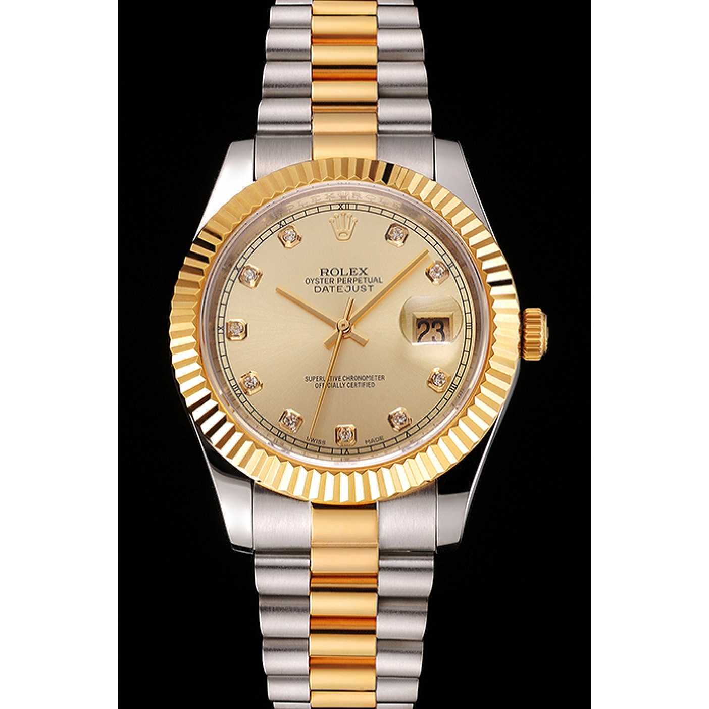 MiroTime Swiss Rolex Datejust Gold Dial And Bezel Stainless Steel Case Two Tone Bracelet