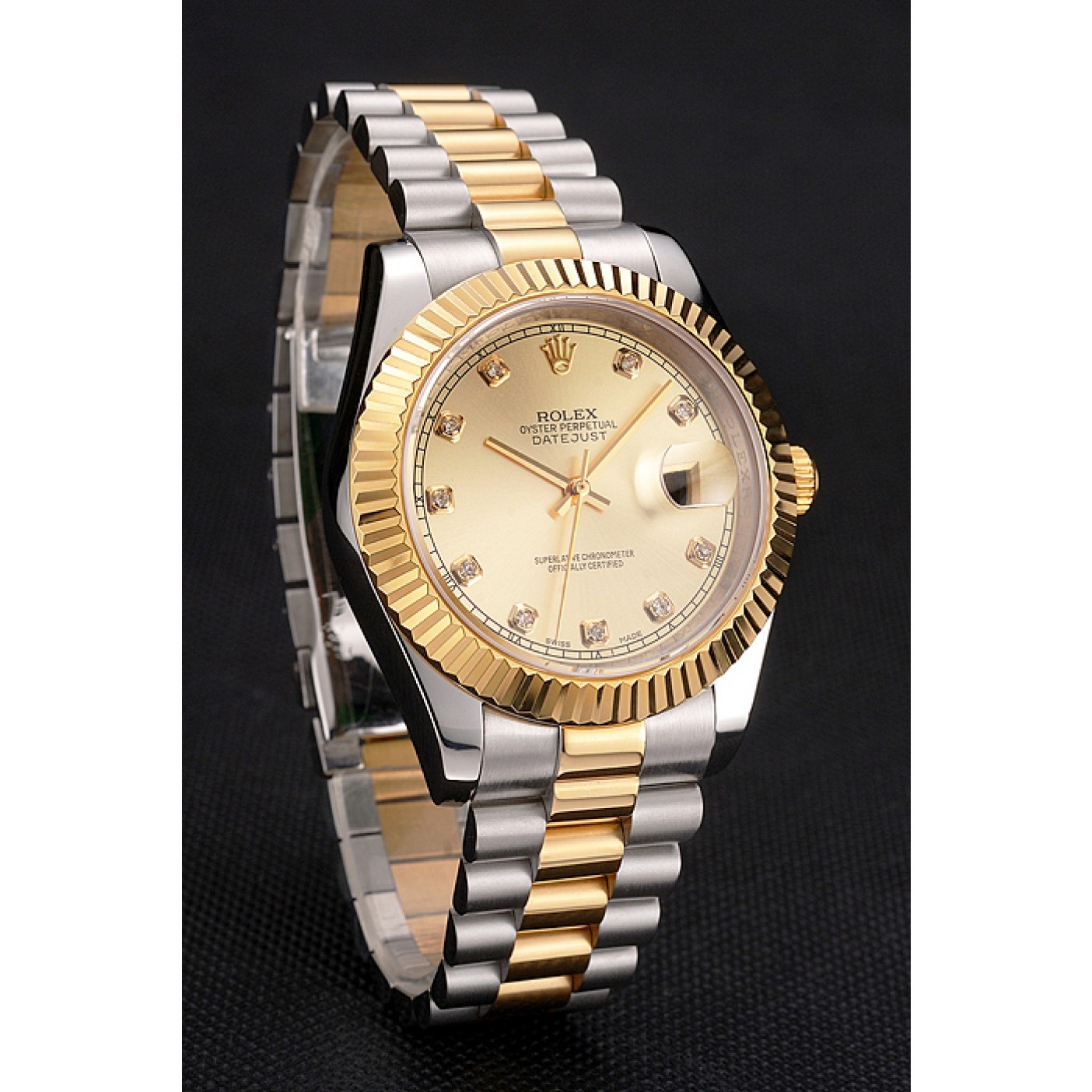 MiroTime Swiss Rolex Datejust Gold Dial And Bezel Stainless Steel Case Two Tone Bracelet