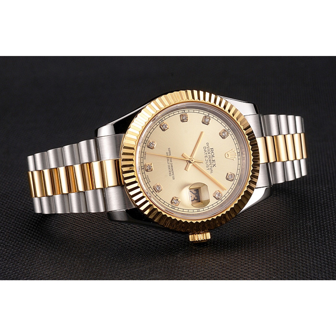 MiroTime Swiss Rolex Datejust Gold Dial And Bezel Stainless Steel Case Two Tone Bracelet