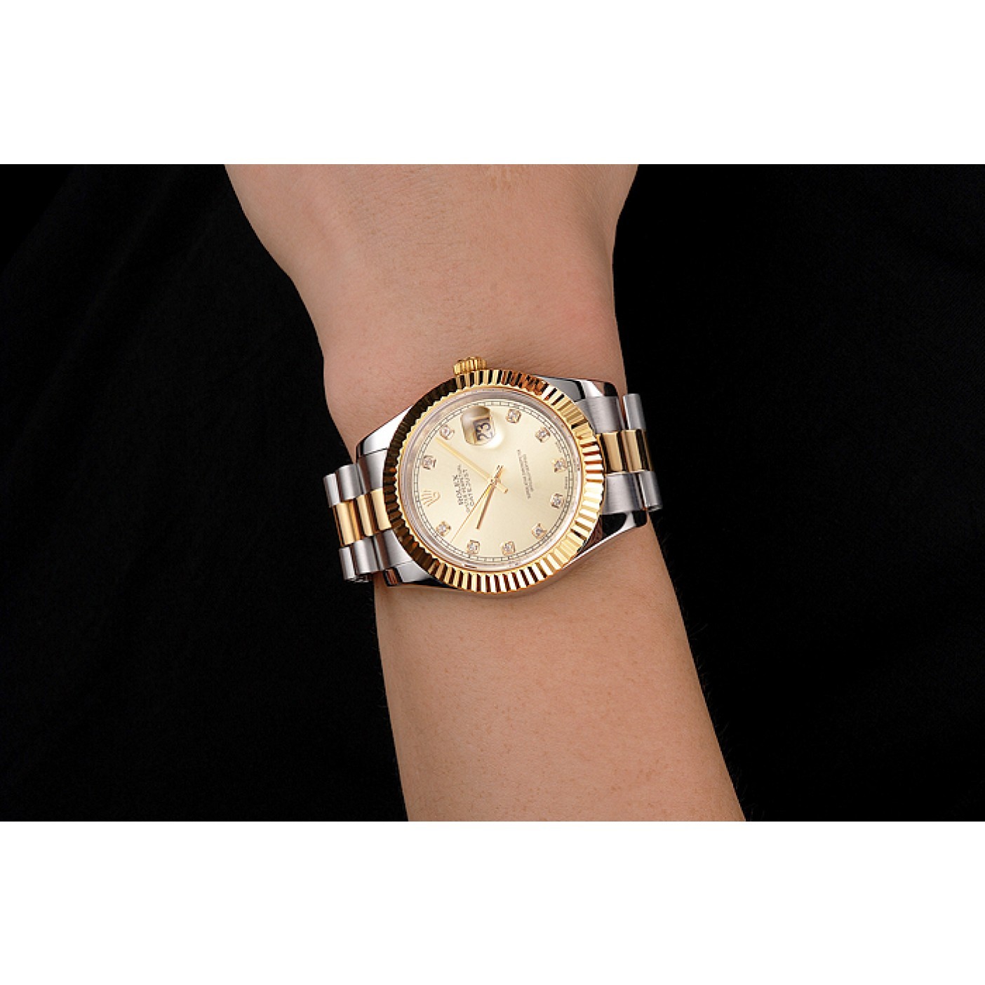 MiroTime Swiss Rolex Datejust Gold Dial And Bezel Stainless Steel Case Two Tone Bracelet