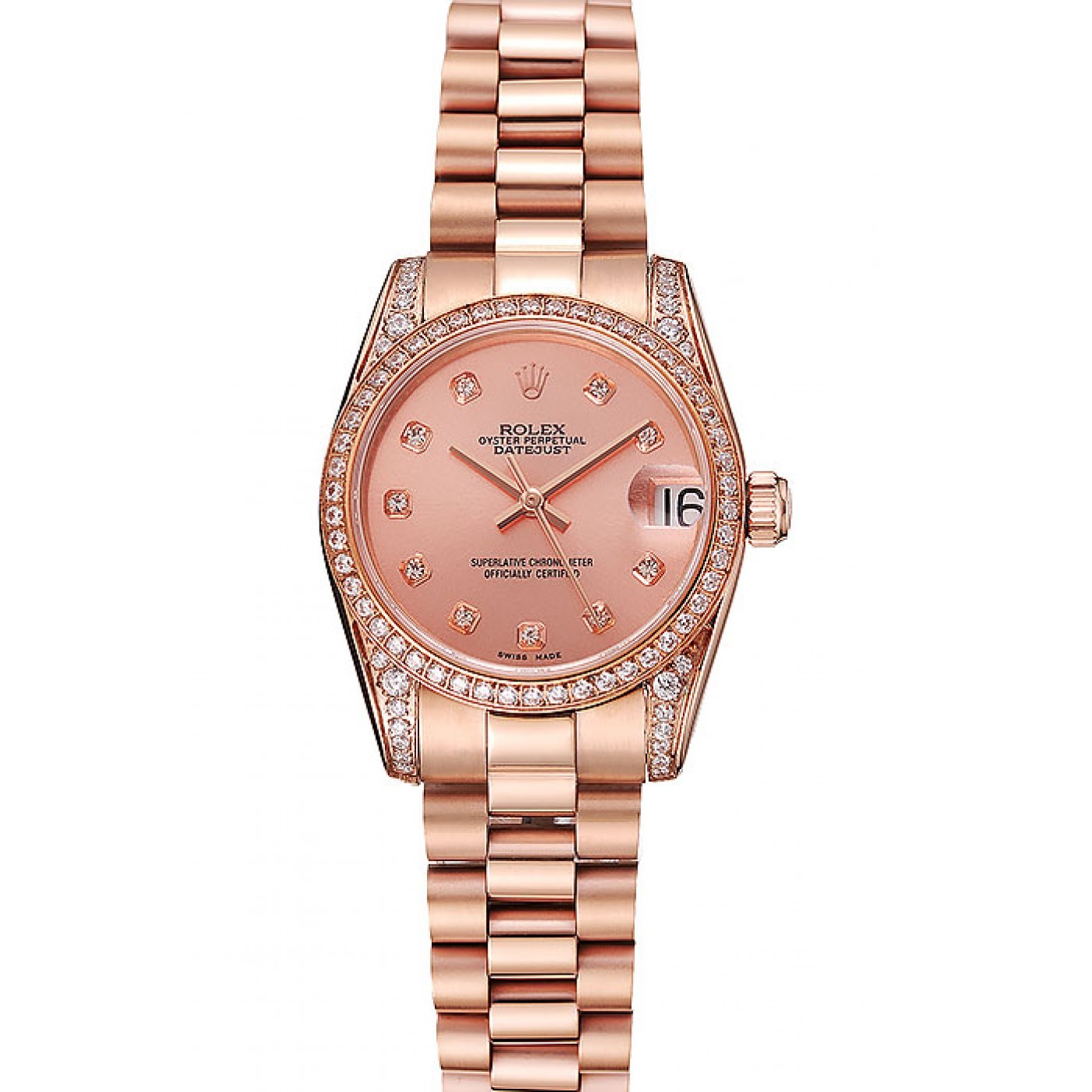 MiroTime Swiss Rolex DateJust Rose Gold Dial Diamond Case Rose Gold Bracelet 1453977