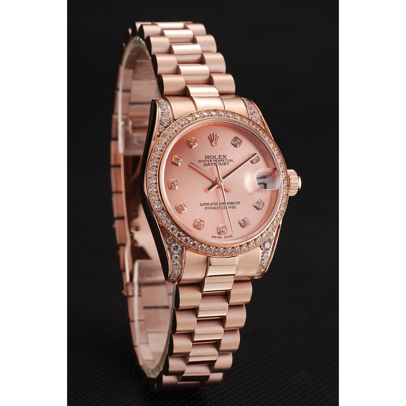 MiroTime Swiss Rolex DateJust Rose Gold Dial Diamond Case Rose Gold Bracelet 1453977