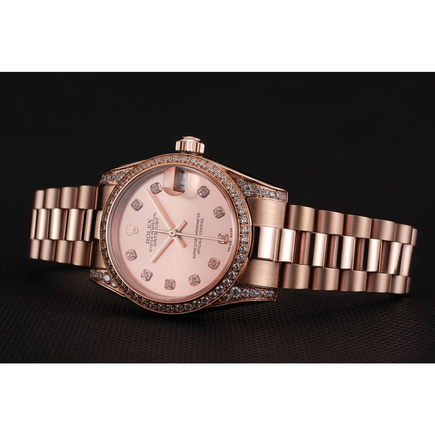 MiroTime Swiss Rolex DateJust Rose Gold Dial Diamond Case Rose Gold Bracelet 1453977