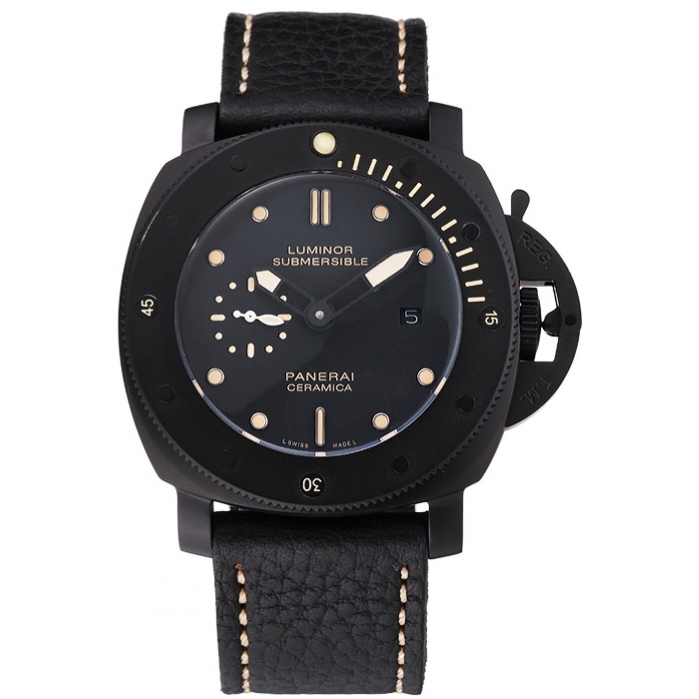 MiroTime Panerai Luminor Submersible Black Dial Black Case Black Leather Strap