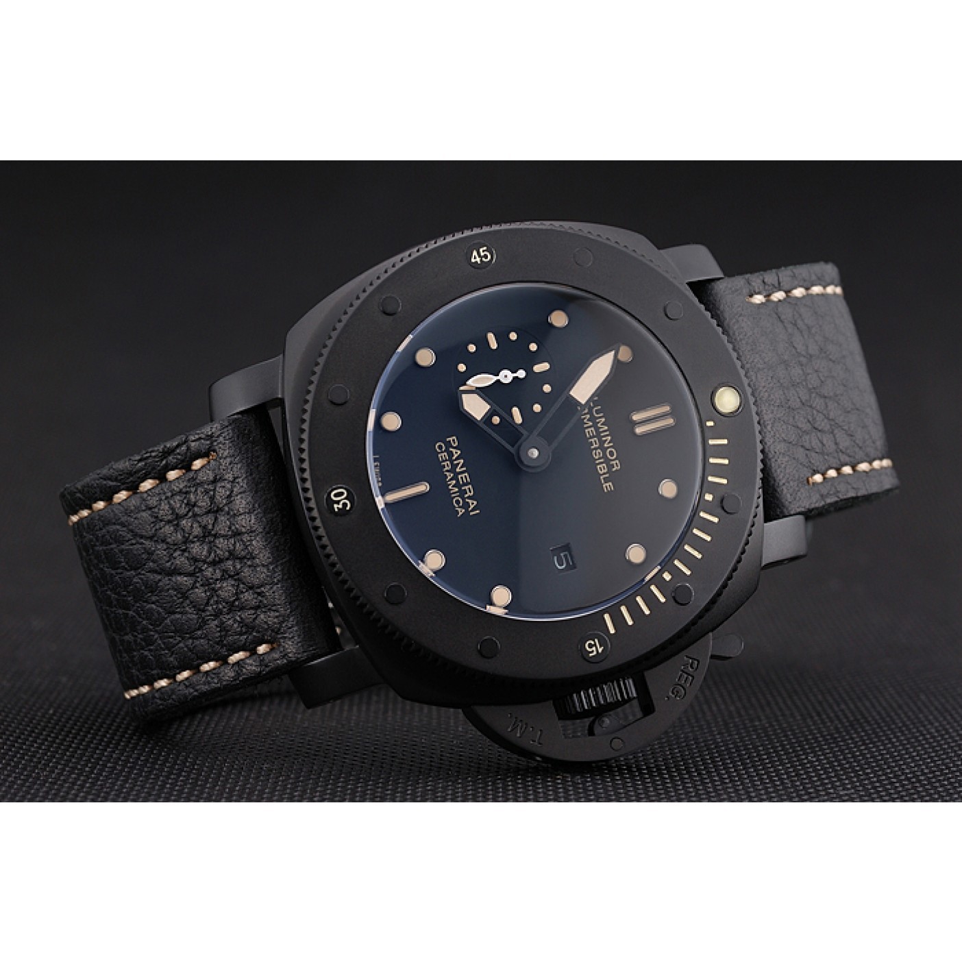 MiroTime Panerai Luminor Submersible Black Dial Black Case Black Leather Strap