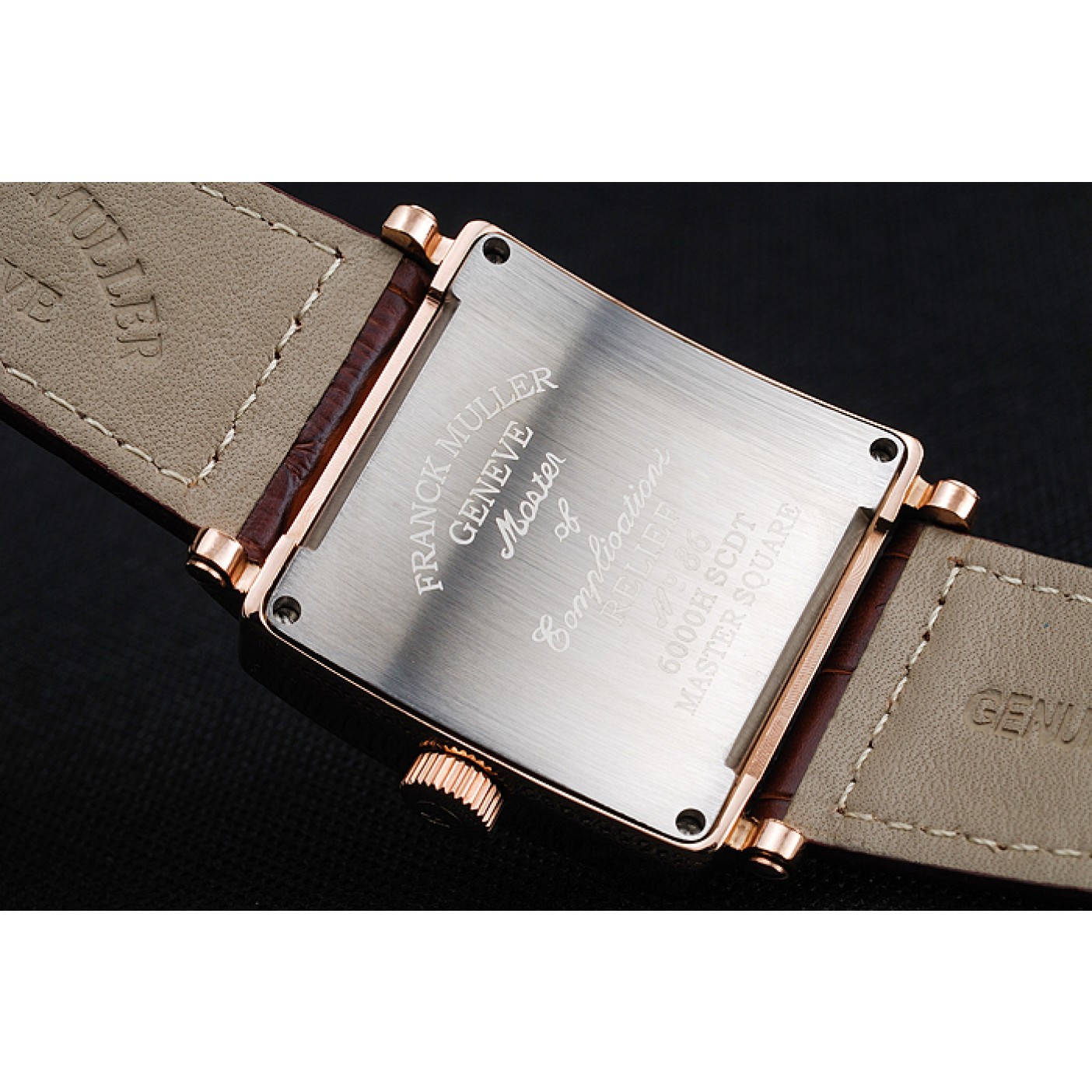 MiroTime Franck Muller Master Square Diamond Encrusted Rose Gold Bezel Brown Croco Bracelet 80283