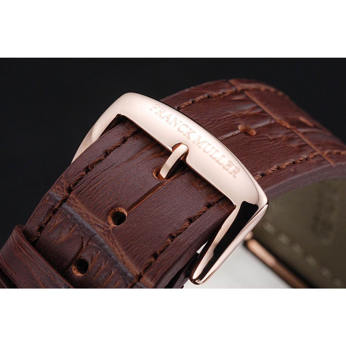 MiroTime Franck Muller Master Square Diamond Encrusted Rose Gold Bezel Brown Croco Bracelet 80283