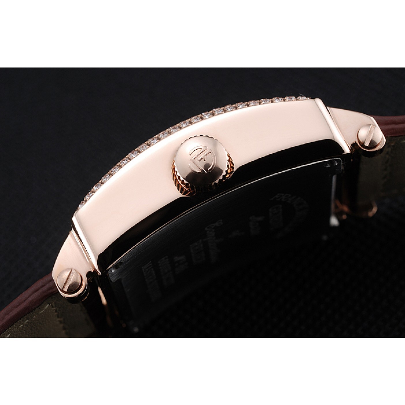 MiroTime Franck Muller Master Square Diamond Encrusted Rose Gold Bezel Brown Croco Bracelet 80283