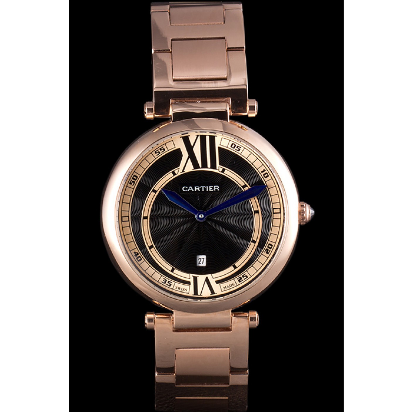 MiroTime Cartier Ballon Bleu Rose Gold Stainelss Steel Strap Black Dial 621454