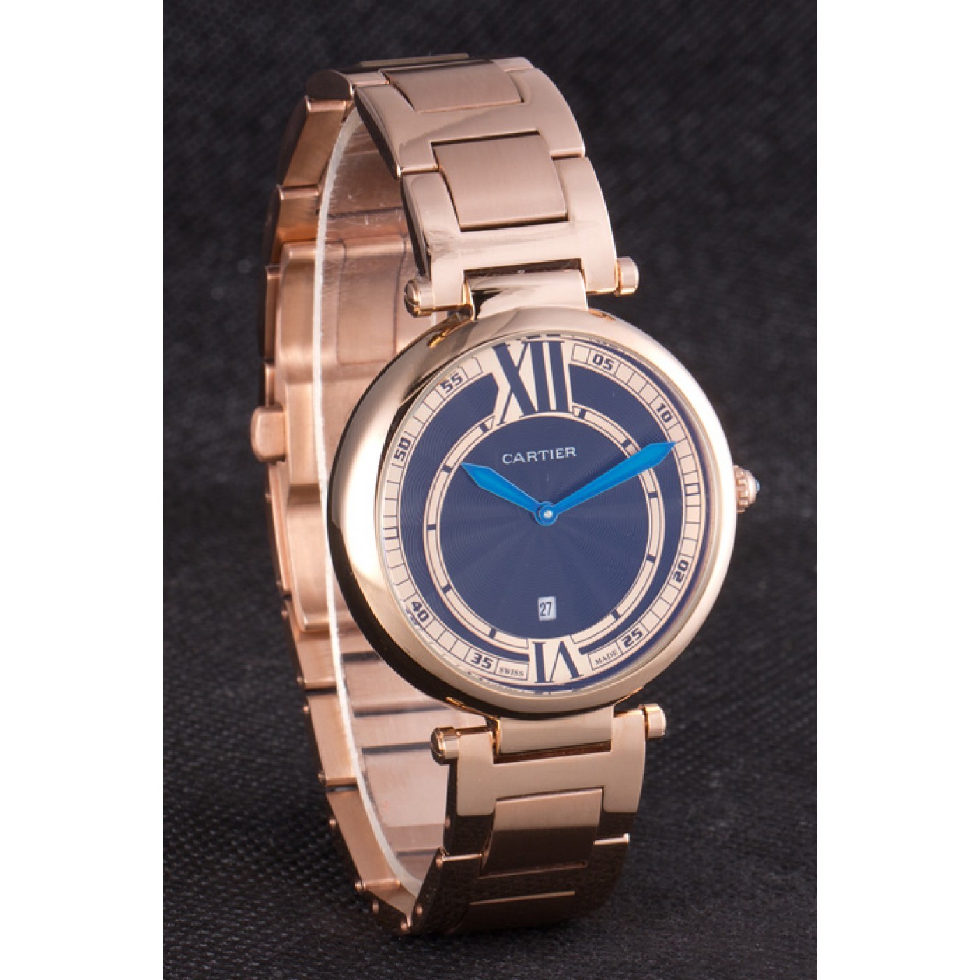 MiroTime Cartier Ballon Bleu Rose Gold Stainelss Steel Strap Black Dial 621454