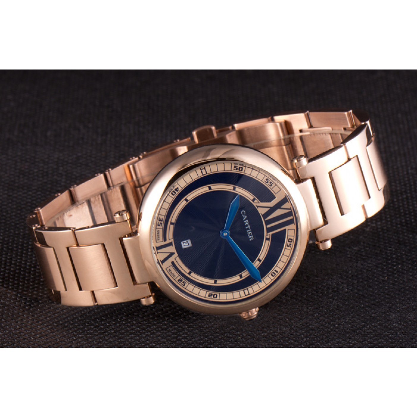 MiroTime Cartier Ballon Bleu Rose Gold Stainelss Steel Strap Black Dial 621454