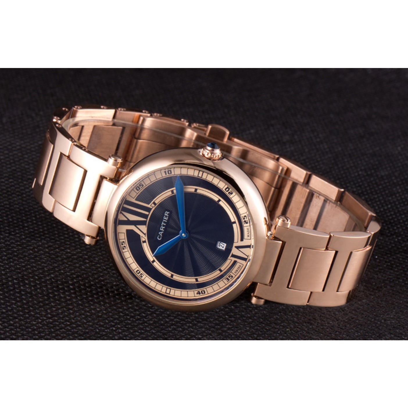 MiroTime Cartier Ballon Bleu Rose Gold Stainelss Steel Strap Black Dial 621454