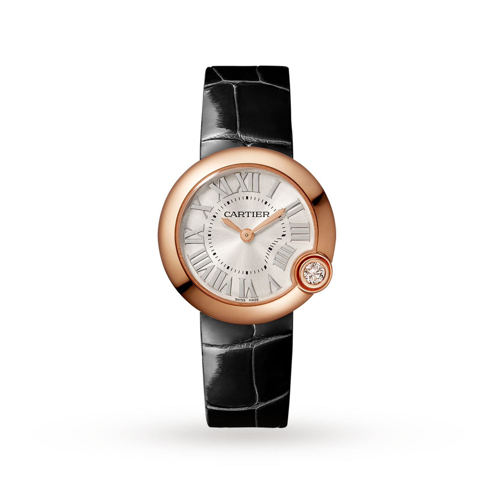 MiroTime Swiss Ballon Blanc de Cartier watch, 30 mm, rose gold, diamond, leather