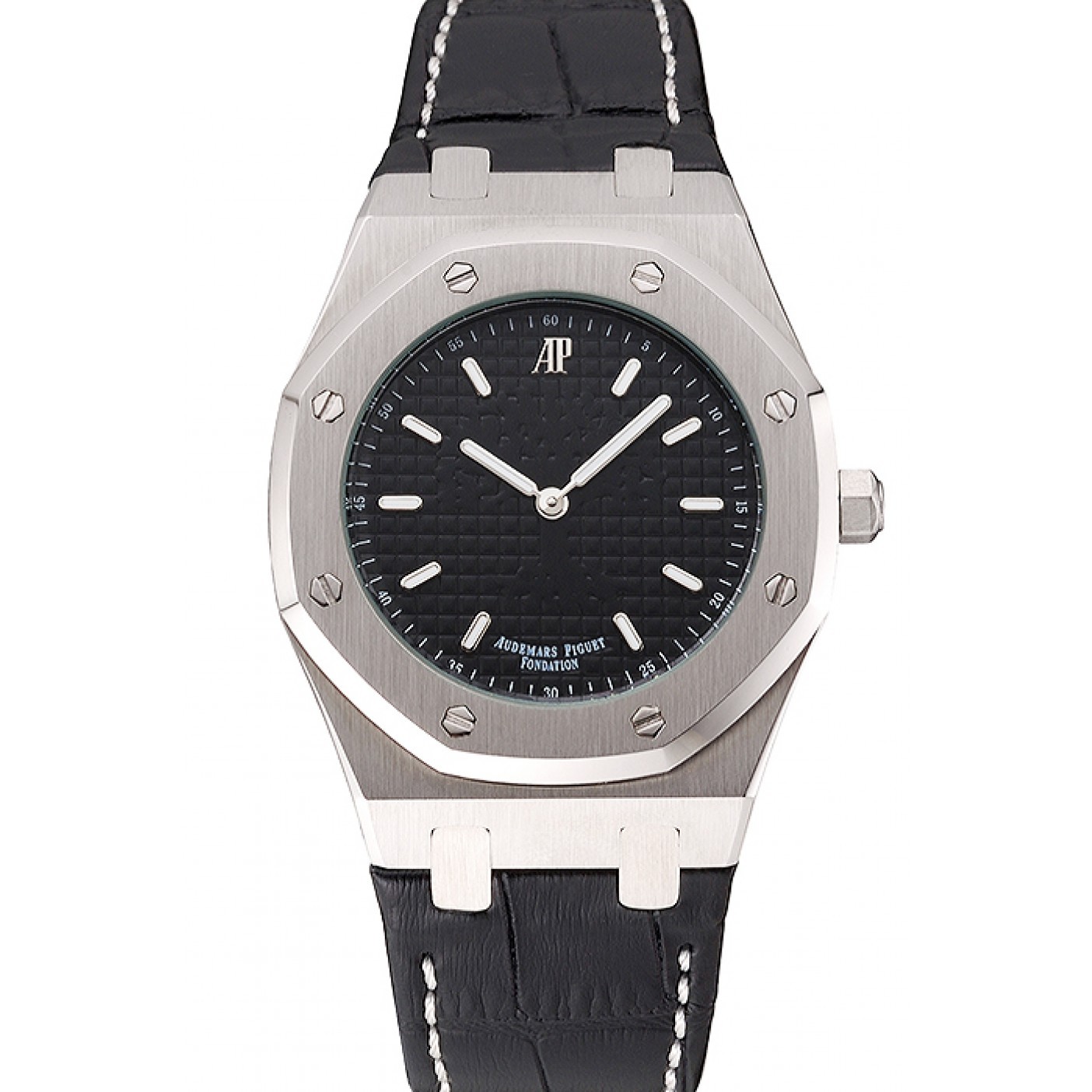 MiroTime Audemars Piguet Royal Oak Fondation Black Dial Stainless Steel Case Black Leather Strap