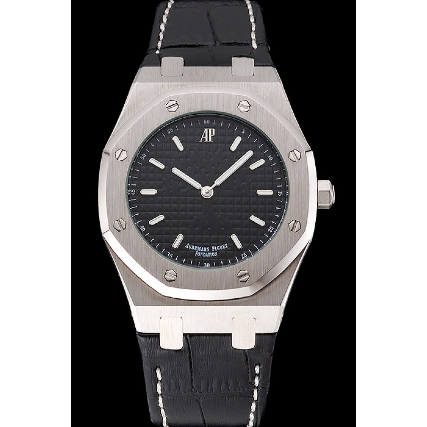 MiroTime Audemars Piguet Royal Oak Fondation Black Dial Stainless Steel Case Black Leather Strap