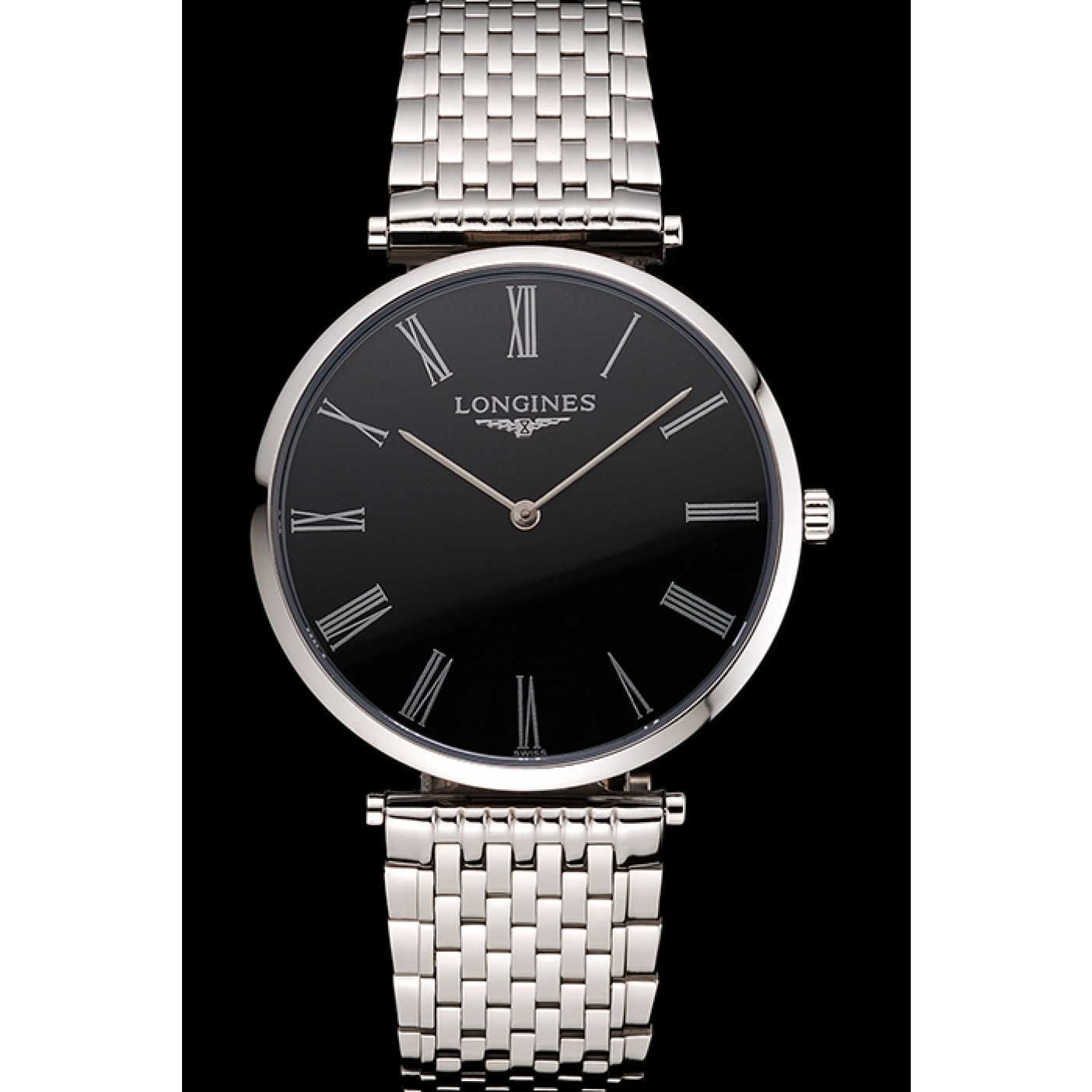 MiroTime Swiss Longines Grande Classique Black Dial Roman Numerals Stainless Steel Case And Bracelet