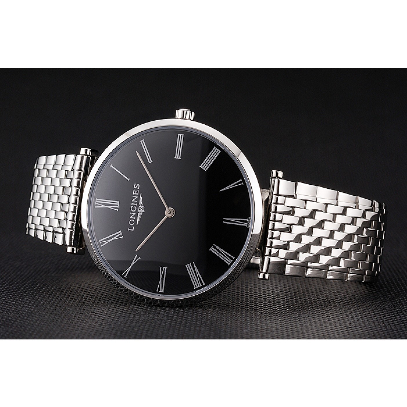 MiroTime Swiss Longines Grande Classique Black Dial Roman Numerals Stainless Steel Case And Bracelet