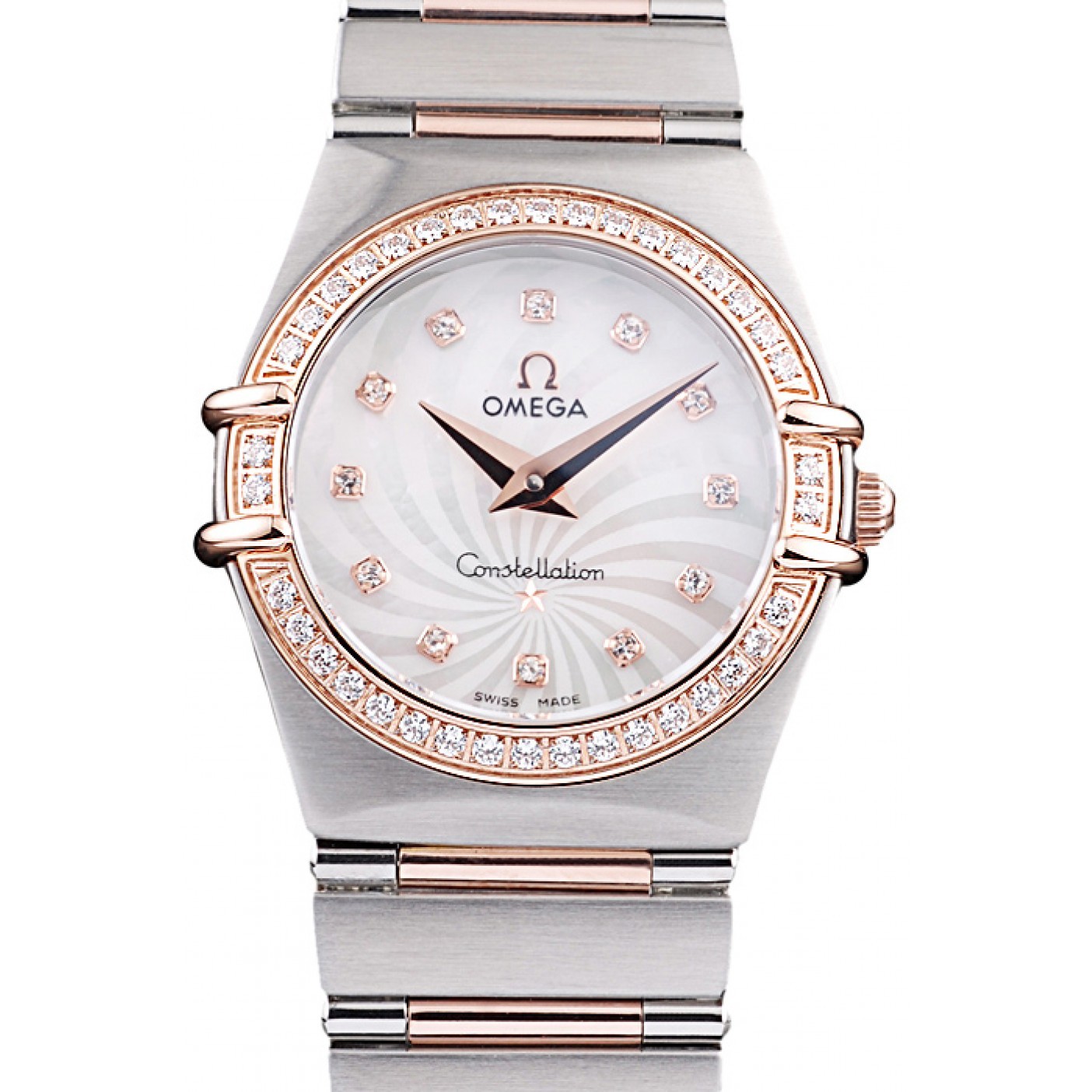 MiroTime Omega Swiss Constellation Jewelry Diamond Case Radial Emblem White Dial