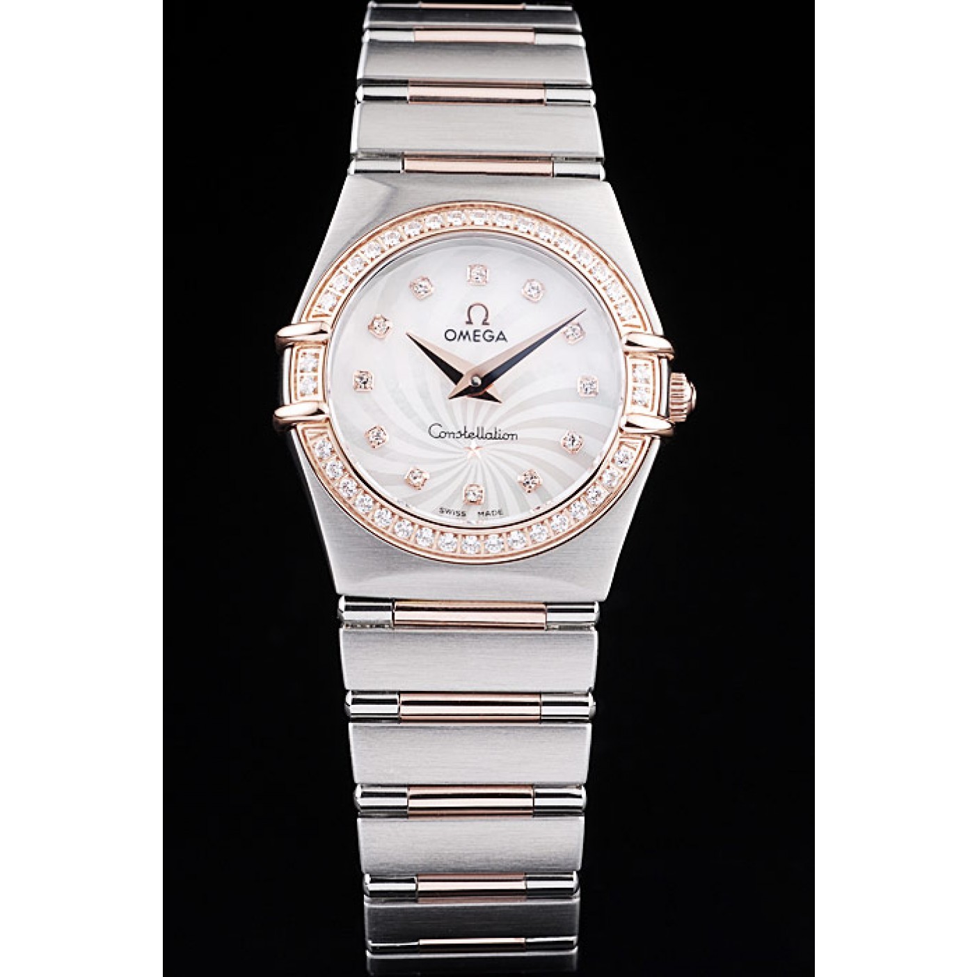 MiroTime Omega Swiss Constellation Jewelry Diamond Case Radial Emblem White Dial