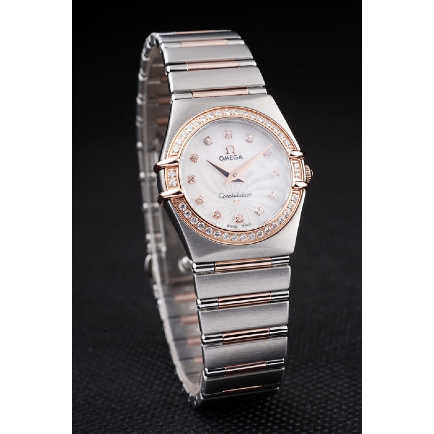 MiroTime Omega Swiss Constellation Jewelry Diamond Case Radial Emblem White Dial