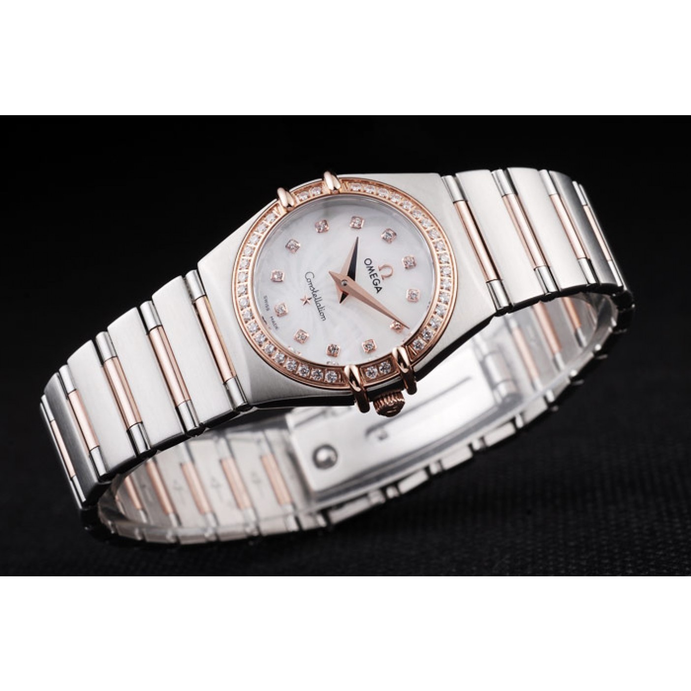 MiroTime Omega Swiss Constellation Jewelry Diamond Case Radial Emblem White Dial