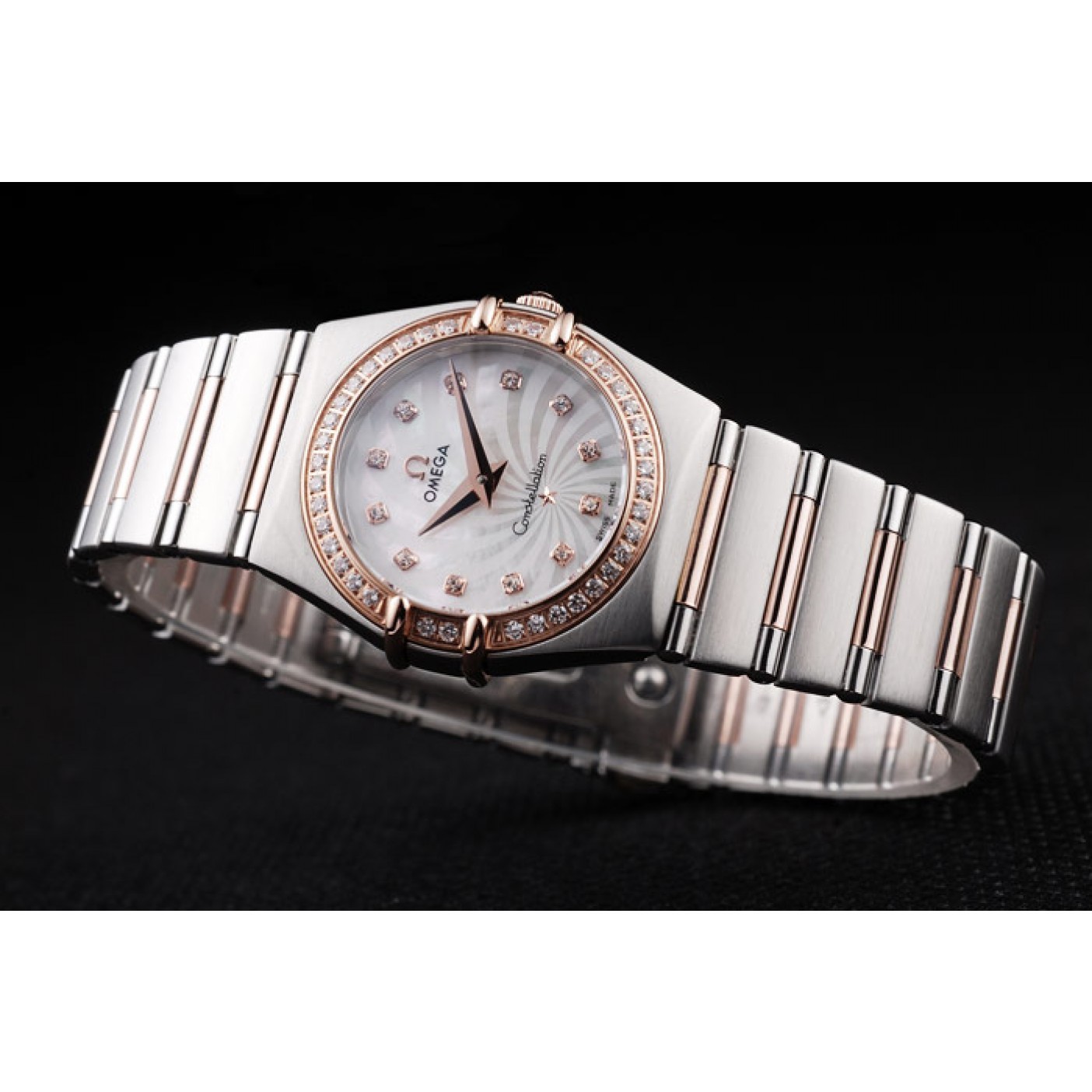 MiroTime Omega Swiss Constellation Jewelry Diamond Case Radial Emblem White Dial