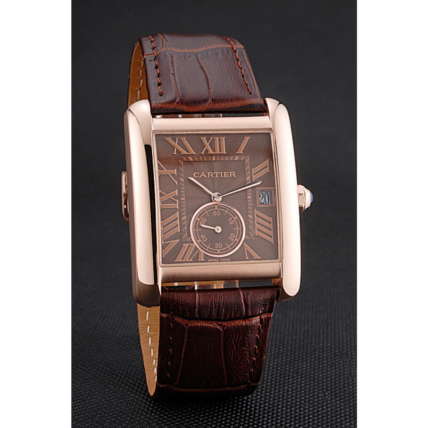 MiroTime Cartier Tank MC Brown Dial Gold Case Brown Leather Strap 622583