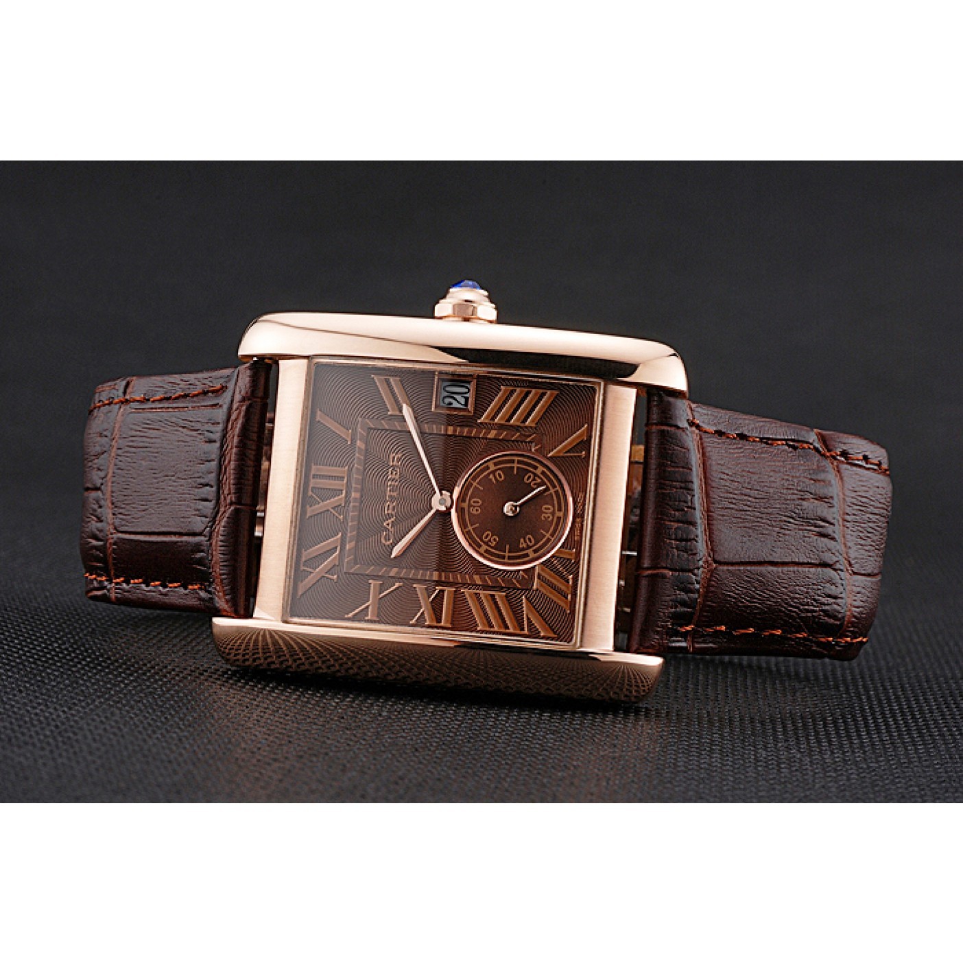 MiroTime Cartier Tank MC Brown Dial Gold Case Brown Leather Strap 622583
