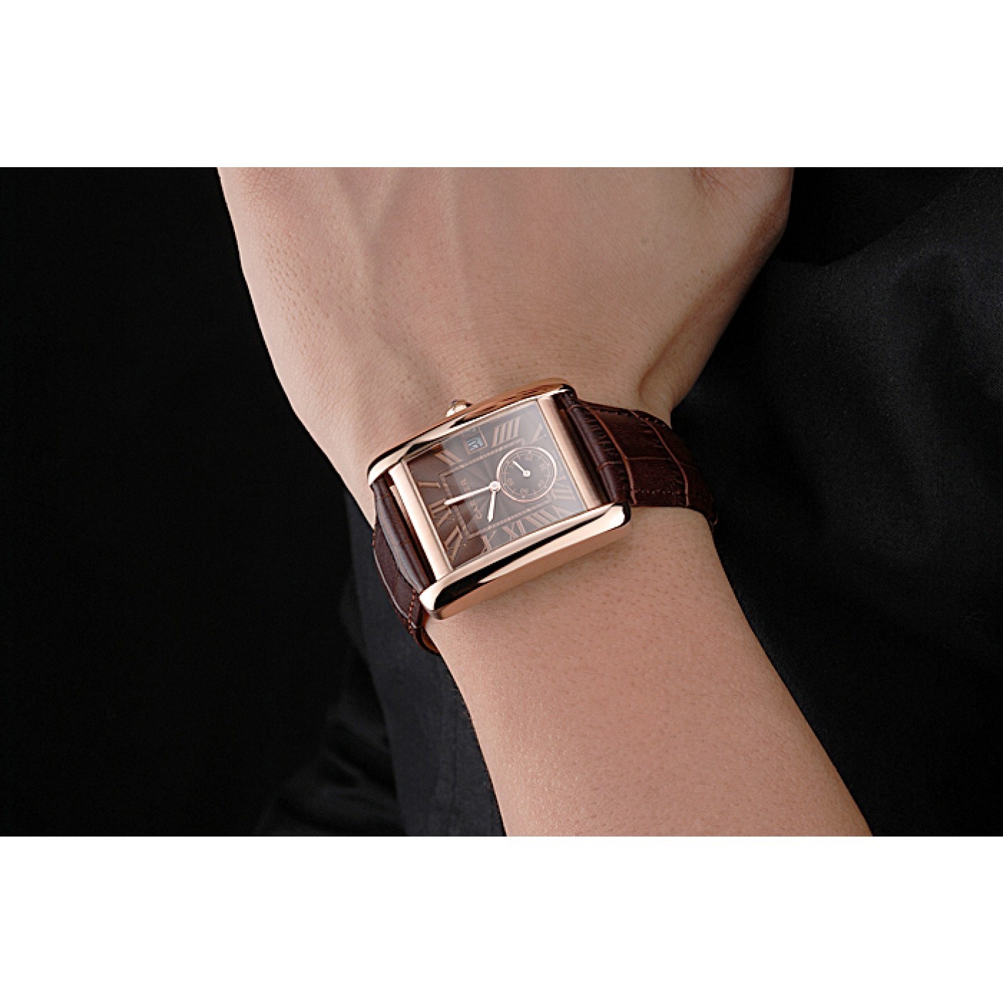 MiroTime Cartier Tank MC Brown Dial Gold Case Brown Leather Strap 622583