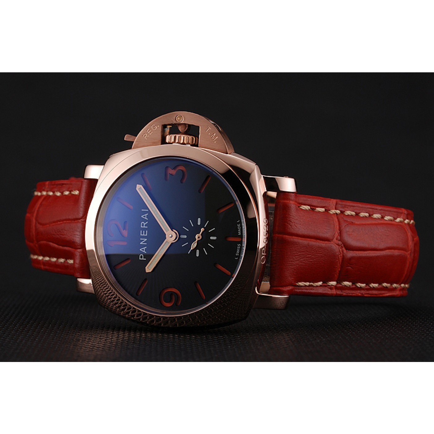 MiroTime Panerai Radiomir Black Dial Rose Gold Case Red Leather Strap 1453806