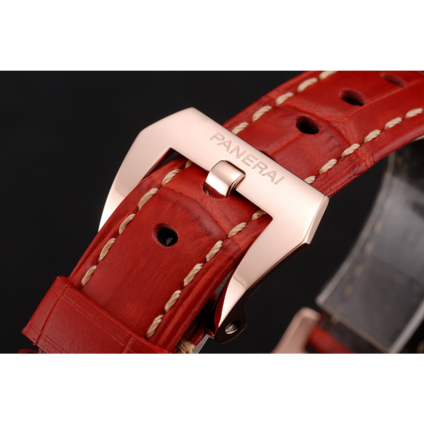 MiroTime Panerai Radiomir Black Dial Rose Gold Case Red Leather Strap 1453806