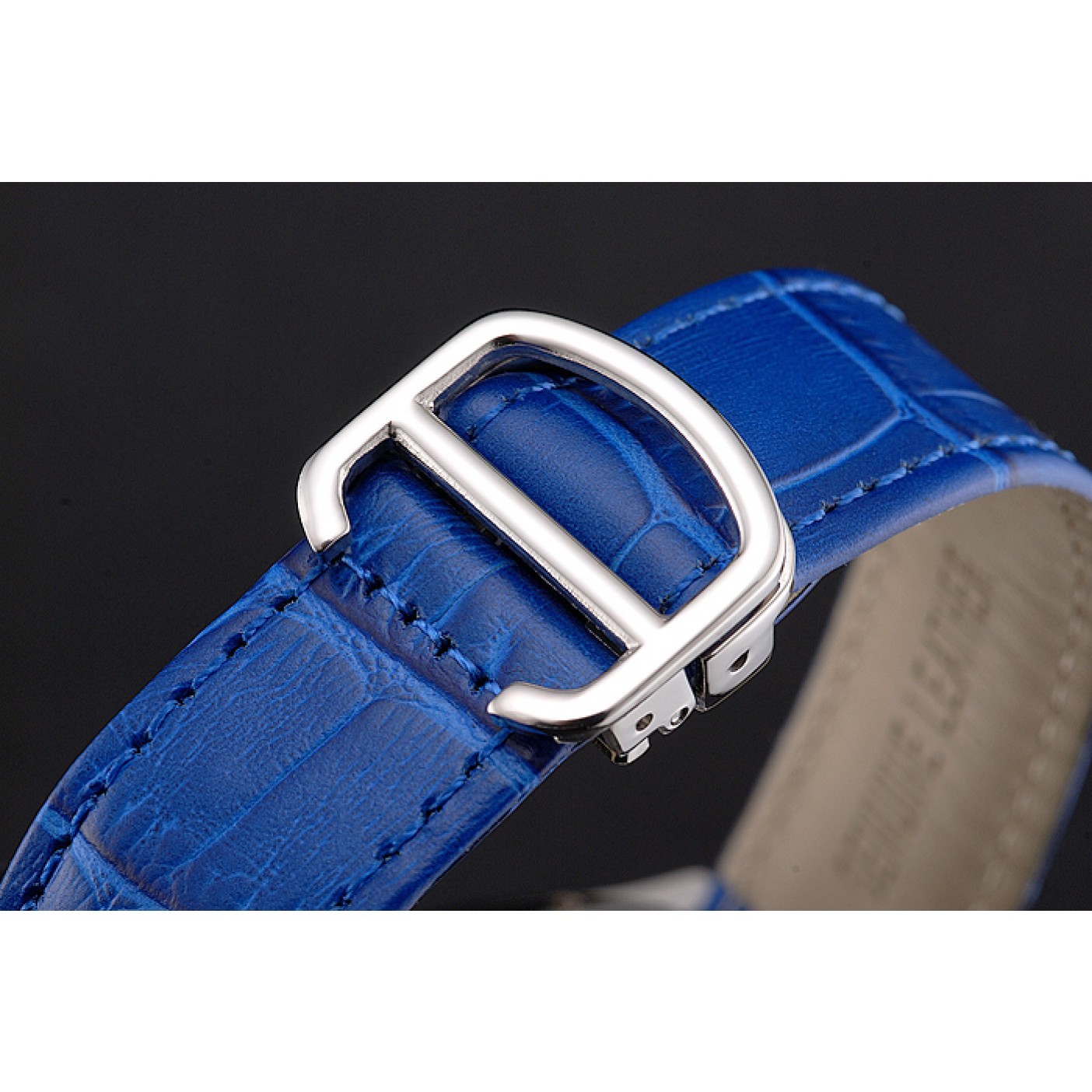 MiroTime Cartier Tortue Large Date White Dial Stainless Steel Case Blue Leather Strap