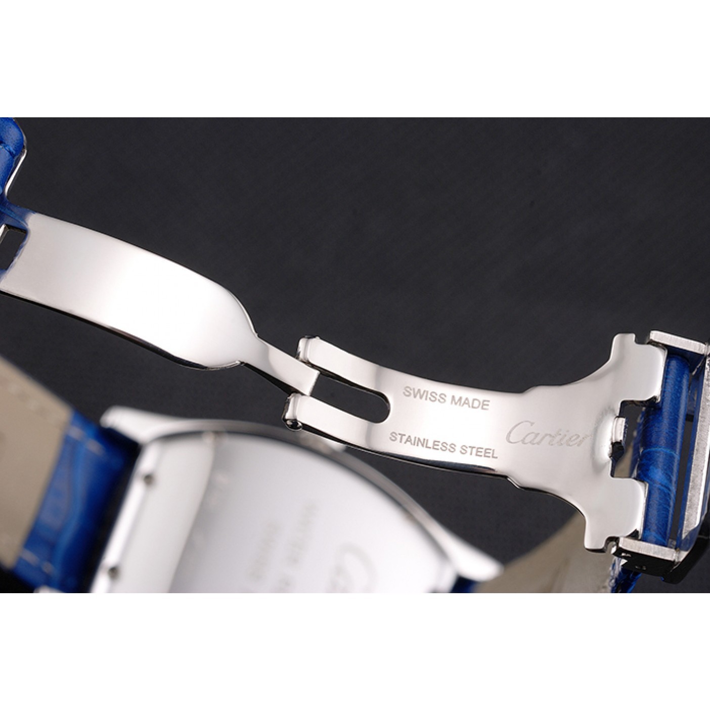 MiroTime Cartier Tortue Large Date White Dial Stainless Steel Case Blue Leather Strap