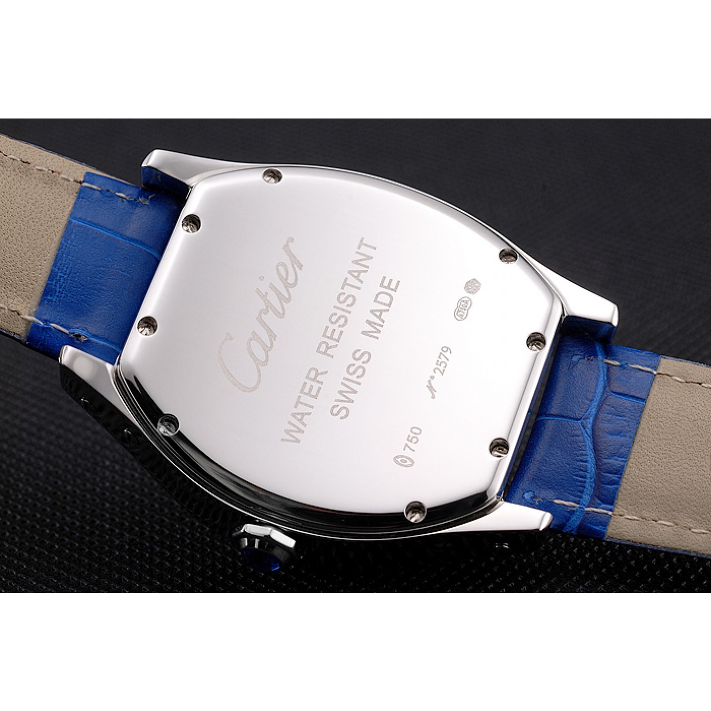 MiroTime Cartier Tortue Large Date White Dial Stainless Steel Case Blue Leather Strap