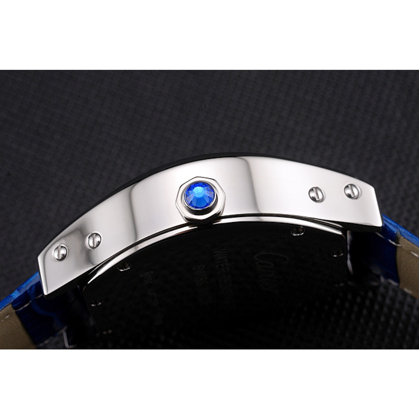 MiroTime Cartier Tortue Large Date White Dial Stainless Steel Case Blue Leather Strap