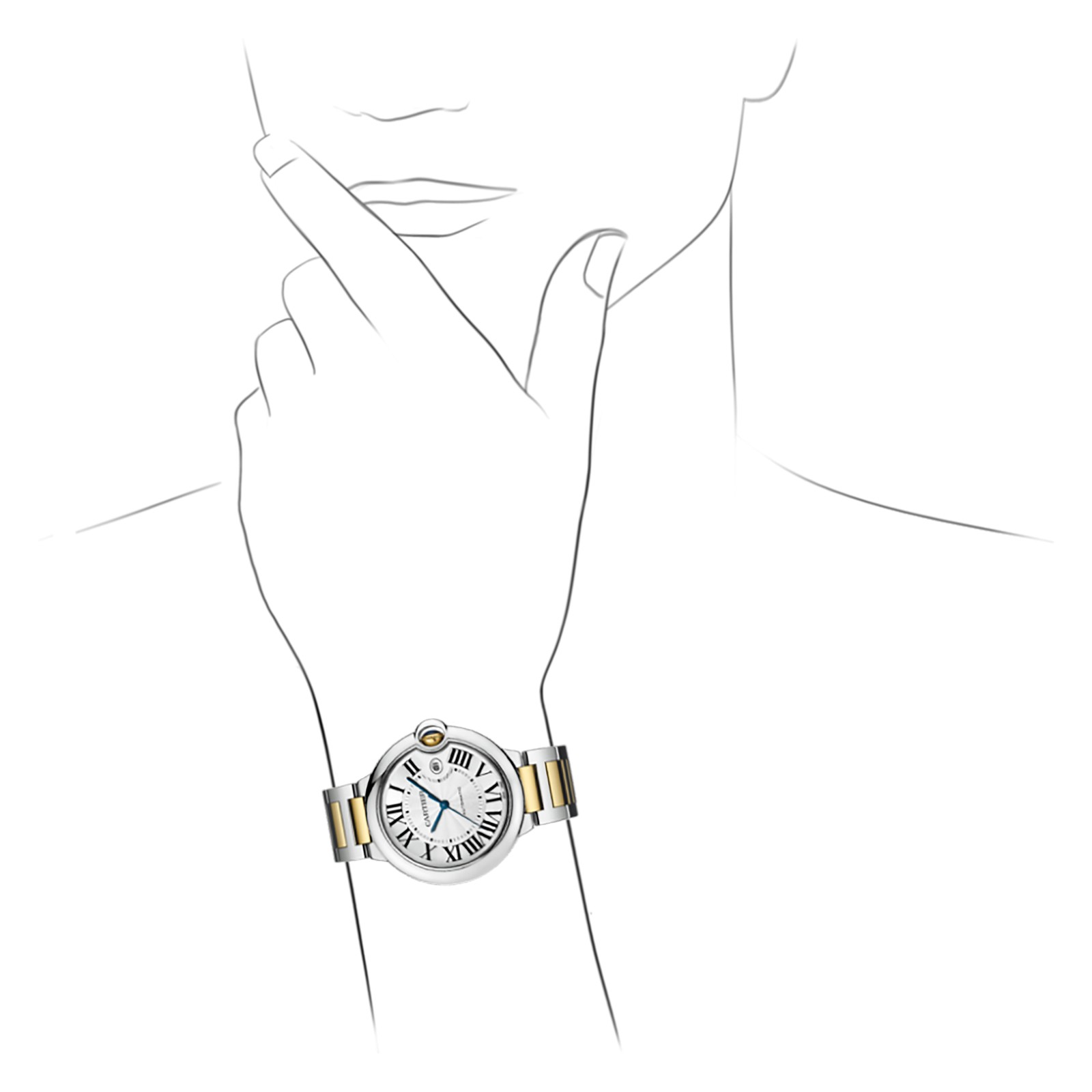 MiroTime Swiss Ballon Bleu de Cartier watch, 42 mm, 18K yellow gold, steel
