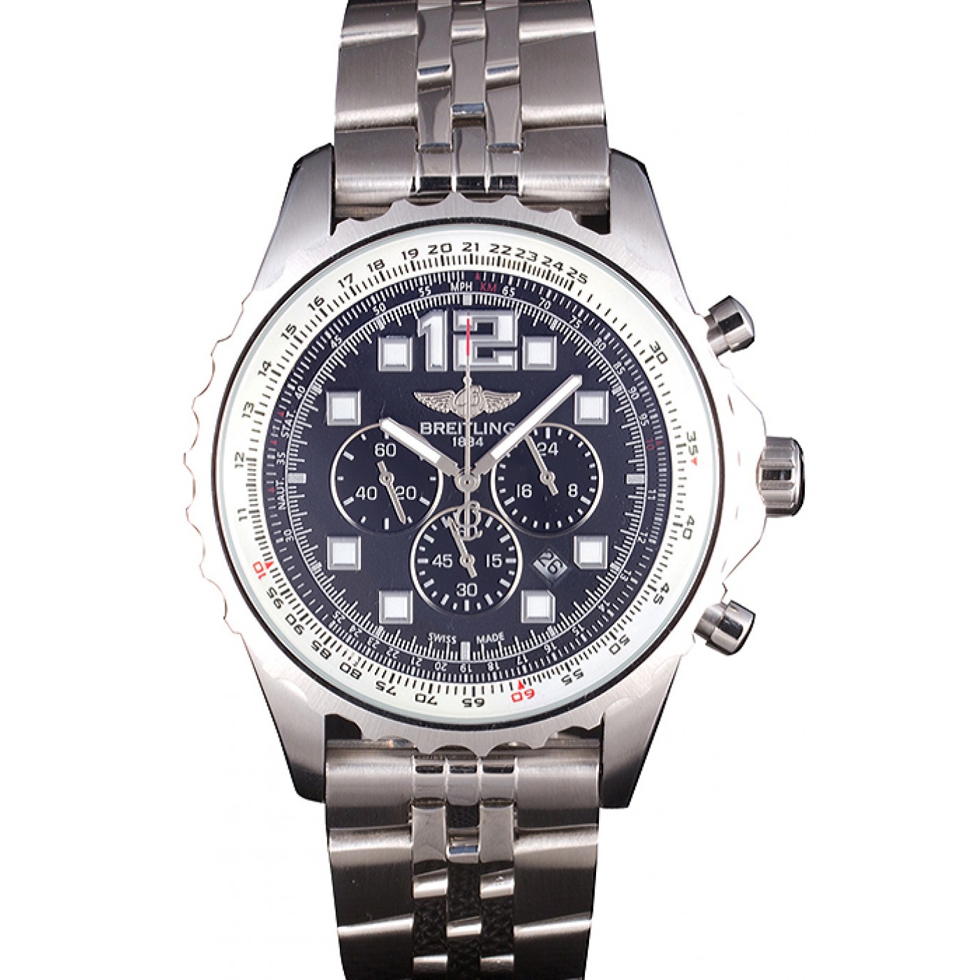 MiroTime Breitling Navitimer Stainless Steel Strap Black Dial 98236