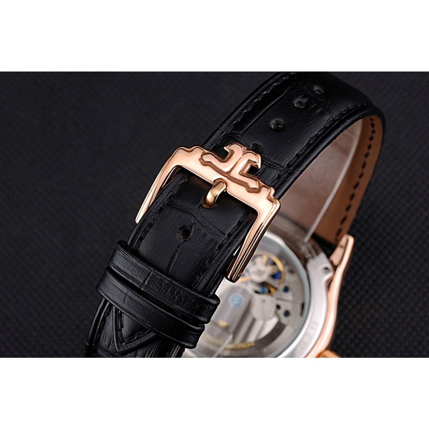 MiroTime Jaeger-LeCoultre Master Tourbillon Dualtime Black Dial Gold Case With Diamonds Brown Leather Strap 622783